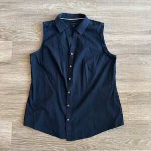 Talbots Sleeveless Button Shirt Blouse Top Black Women's 12